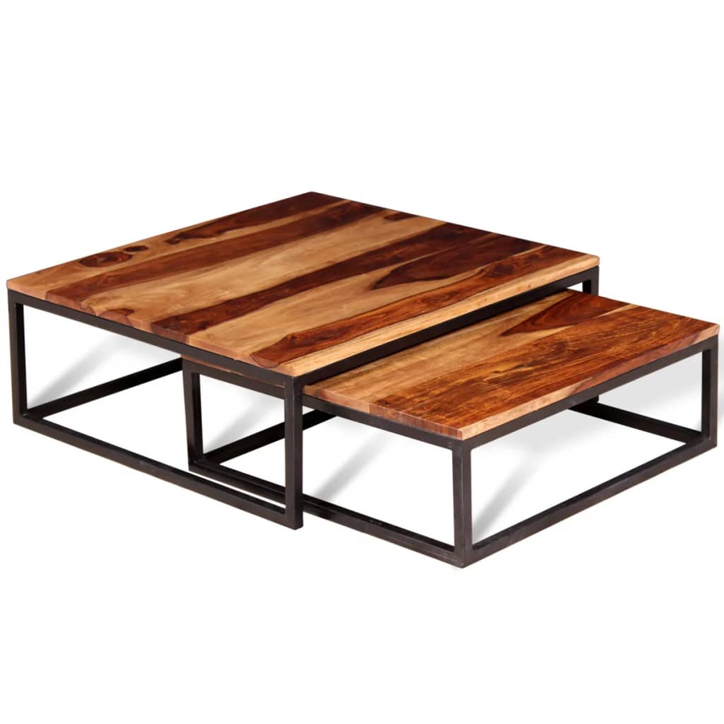 Vidaxl Juego de Mesas de Centro 2 Unidades en Madera Maciza de Acacia Marrón y Negro