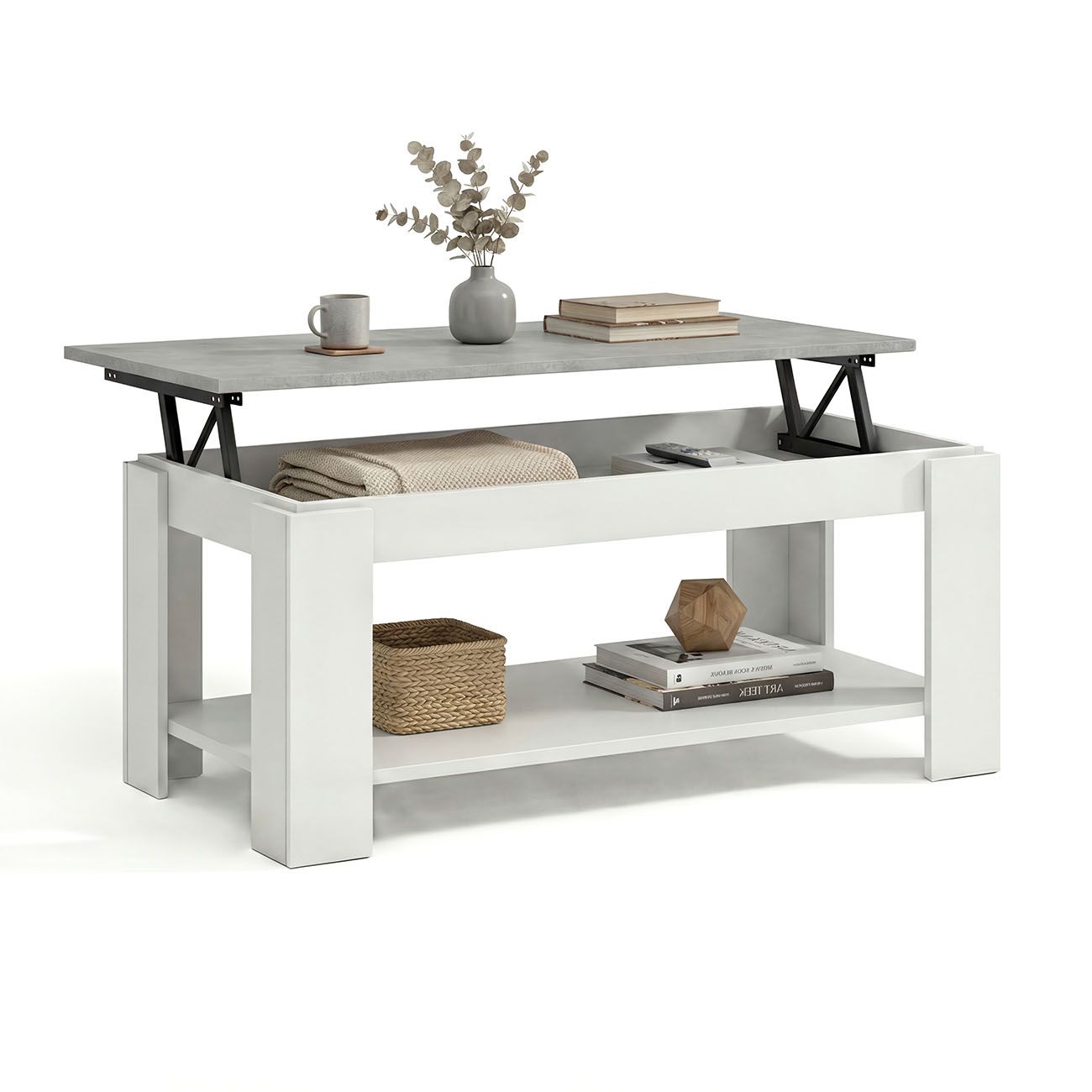 duehome - Mesa de centro elevable con almacenaje 102x43-54 cm Lya