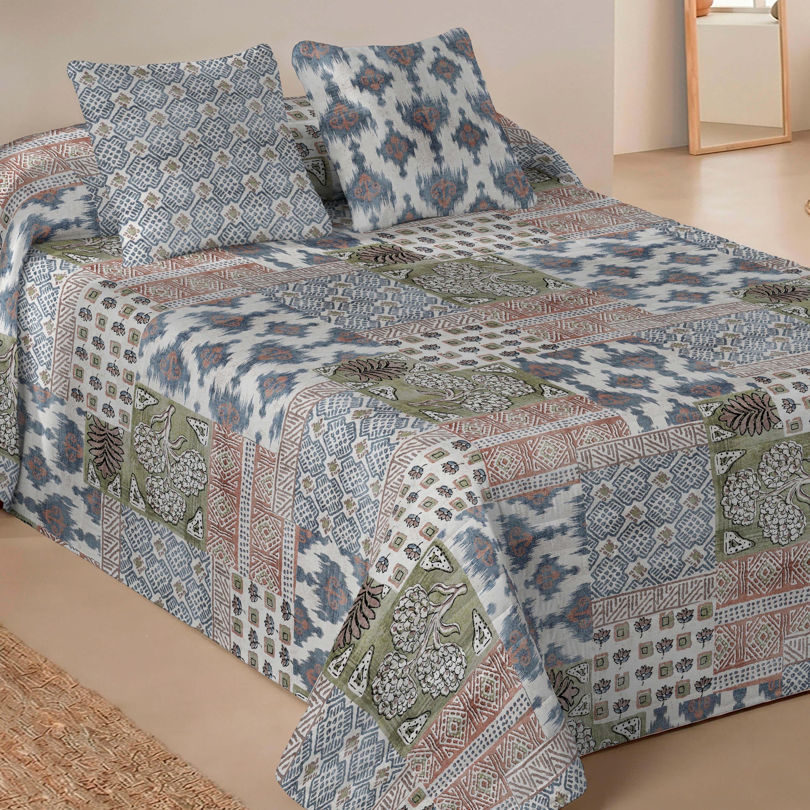 NATURALS - Colcha Bouti Estampada 100% Microfibra Extrasuave - Relleno 70 gramos -  Ideal para Primavera y Verano - Incluye 1 o 2 Fundas de Cojín - Disponible para Cama 90/135/150/180 cm - Fabricado en España