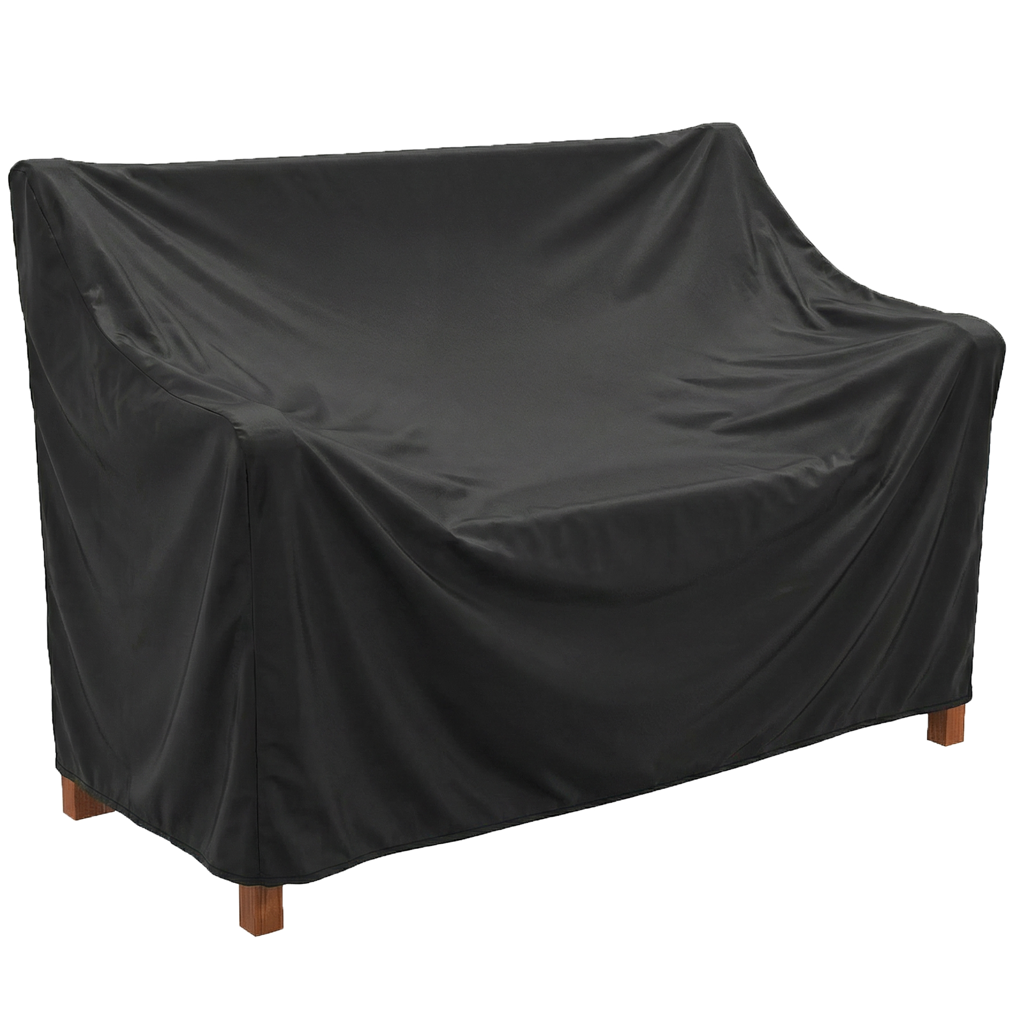 Outsunny Banco de Jardín de Madera, Banco de Exterior de 2 Plazas con Funda Impermeable, Respaldo Ergonómico, Reposabrazos, Carga 240 kg, para Patio, Terraza, 125x62x90 cm, Marrón Claro