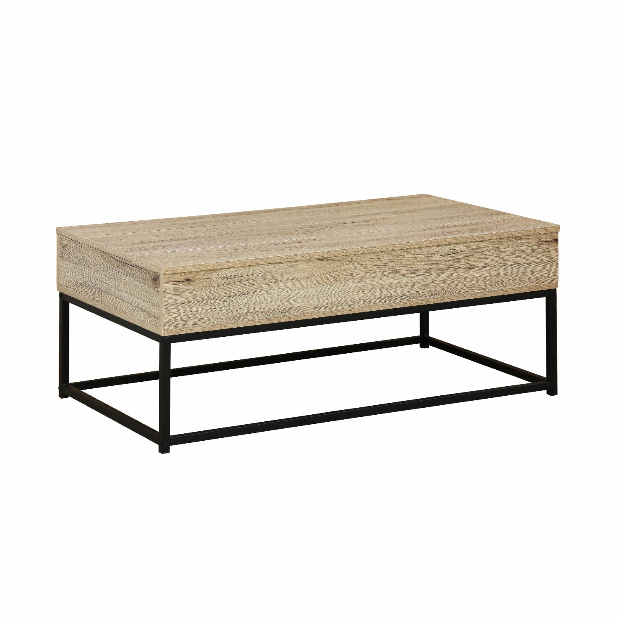 sweeek - Mesa de centro industrial efecto madera, elevable, Loft, Natural, 100x55x40.5 cm