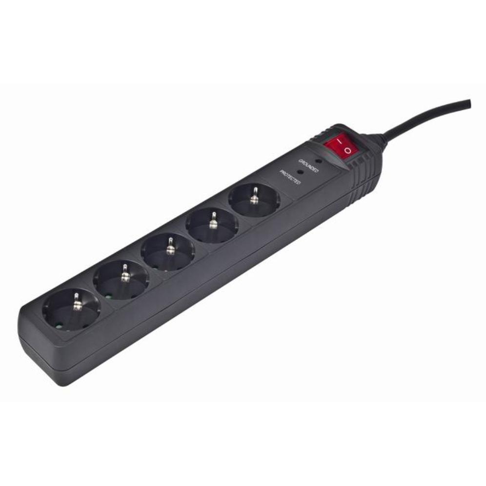 Regleta Gembird SPG5-C-5 5 tomas Tipo F 1,5m Protección Sobretensiones 16A Negro