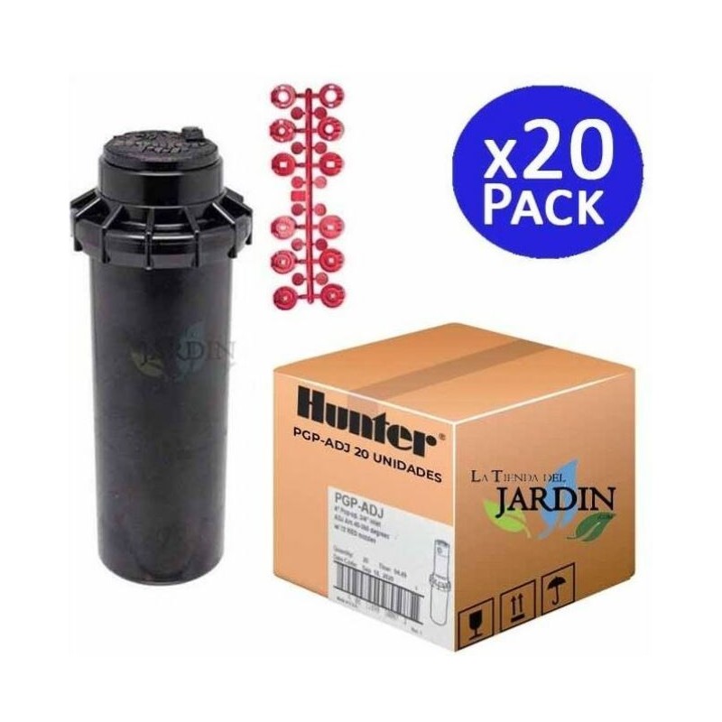 HUNTER Aspersor de riego Hunter PGP-ADJ 3/4'' | Pack 20 Aspersor de Jardin Emergente 6,4-15,8 m | Aspersor de cesped profesional