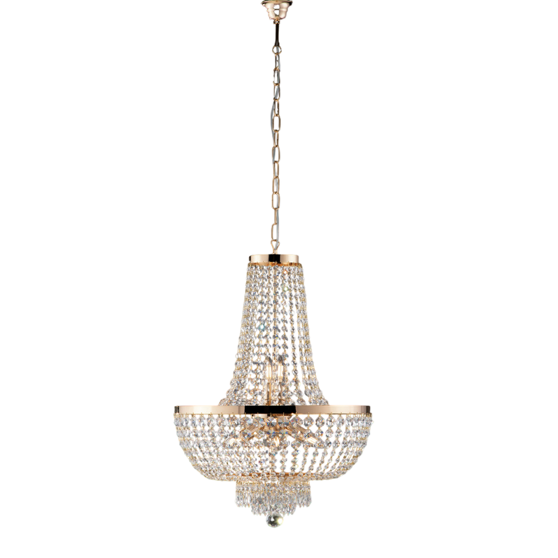 Lámpara de araña Mozart en hierro y latón dorado con pedrería 8 luces 134 Ø50 BL189-8-OR - Bonetti Illumina