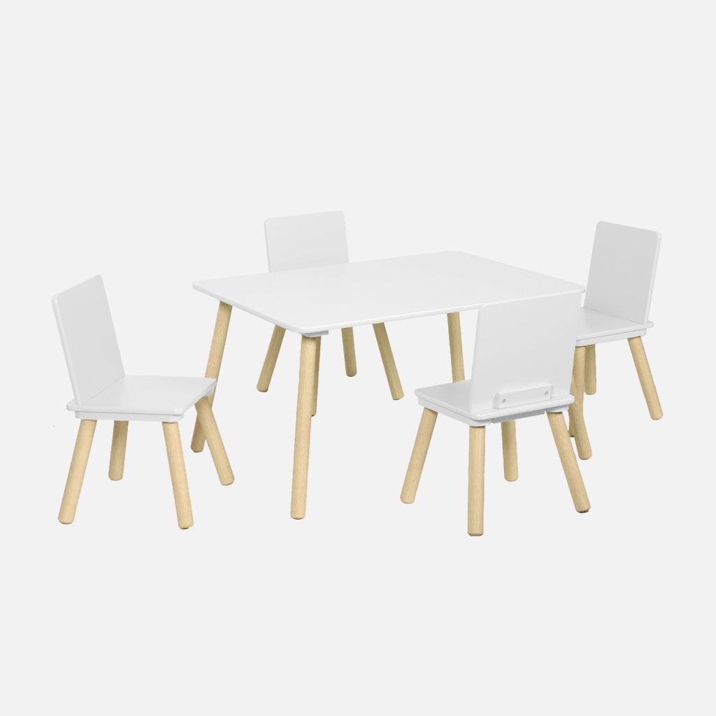 sweeek - Mesa rectangular infantil de madera de pino, 4 sillas , Judith , 80x60x44