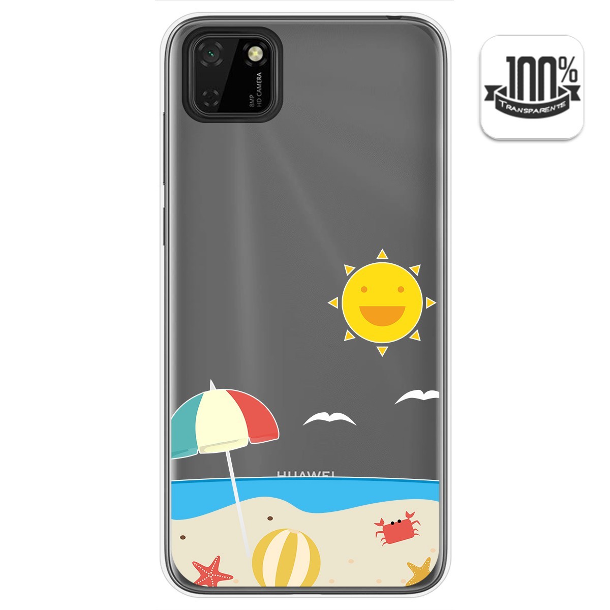 Tumundosmartphone Funda Gel Transparente para Huawei Y5p diseño Playa Dibujos