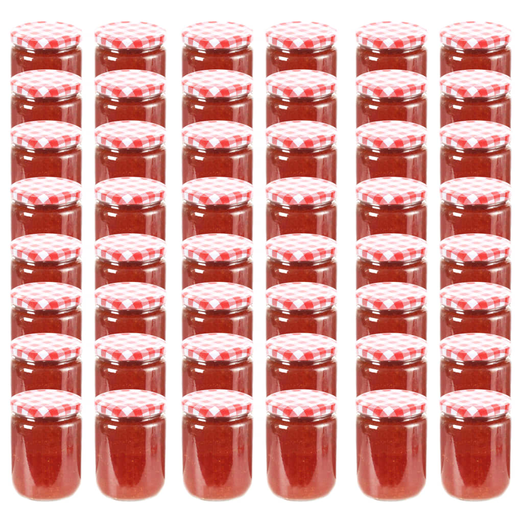vidaXL 48x Tarros de Mermelada de Vidrio Tapa 230 ml Alimentos Comedor Color Dorado,  Rojo,  Blanco y rojo y mas