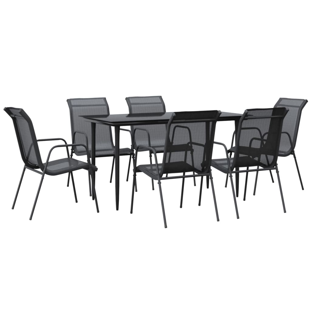 vidaXL Juego de comedor para jardín 7 piezas acero y textilene negro
