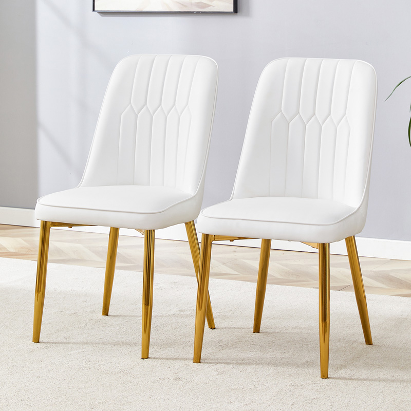 Lot de 2 chaises de salle à manger blanches en similicuir avec pieds métalliques dorés