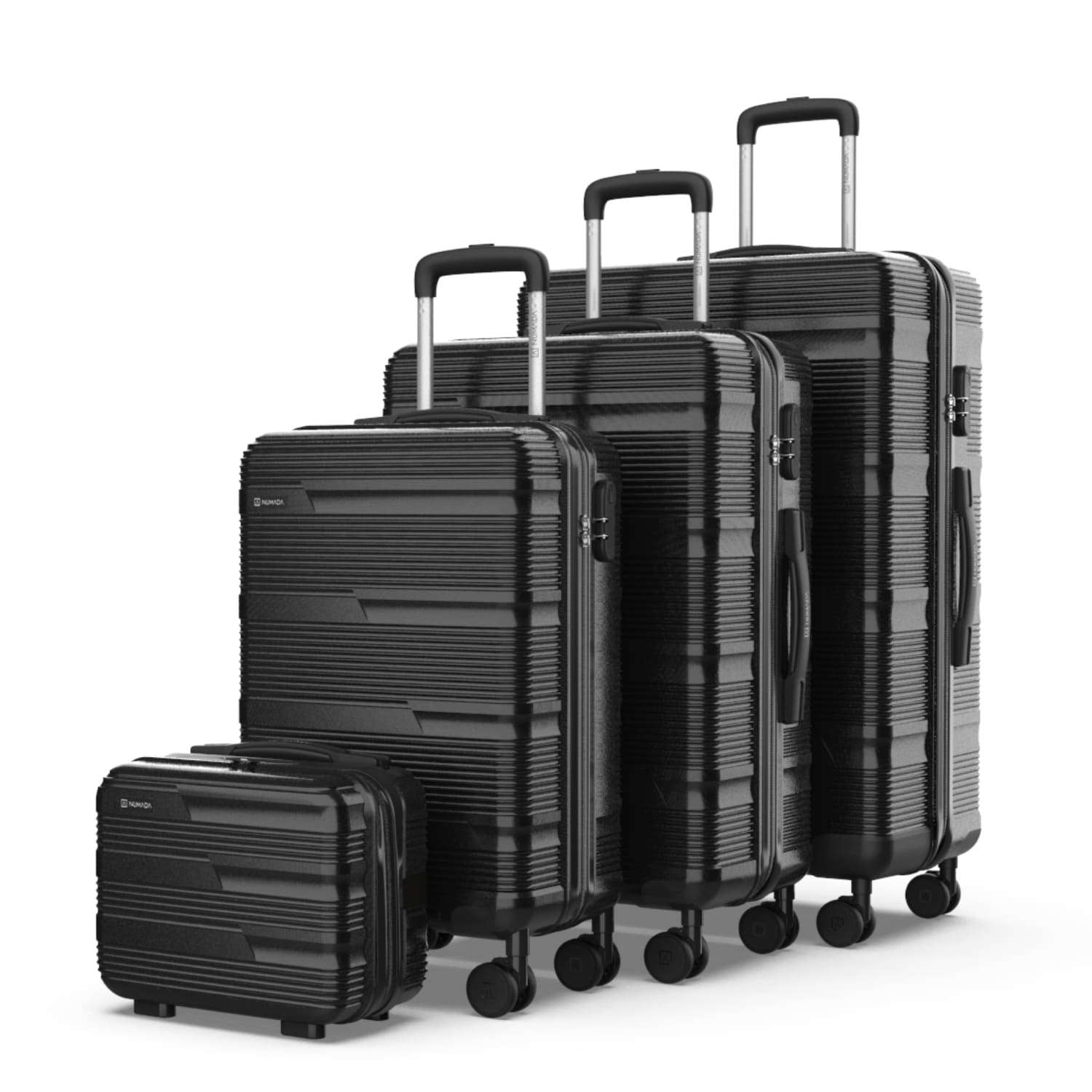 Numada Juego de Maletas Upfly T10  4 pzs ABS. Maleta Cabina 55x40x20, Maleta Mediana 60L, Maleta Grande 78L y Neceser