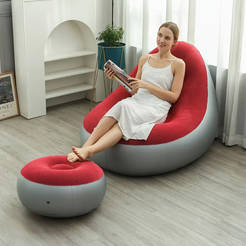 Sillón Hinchable con Reposapiés, Sofá Inflable Individual Plegable y Portátil, Sillón de Aire Cómodo con Superficie Suave para Dormitorio, Casa, Camping, Terraza y Jardín