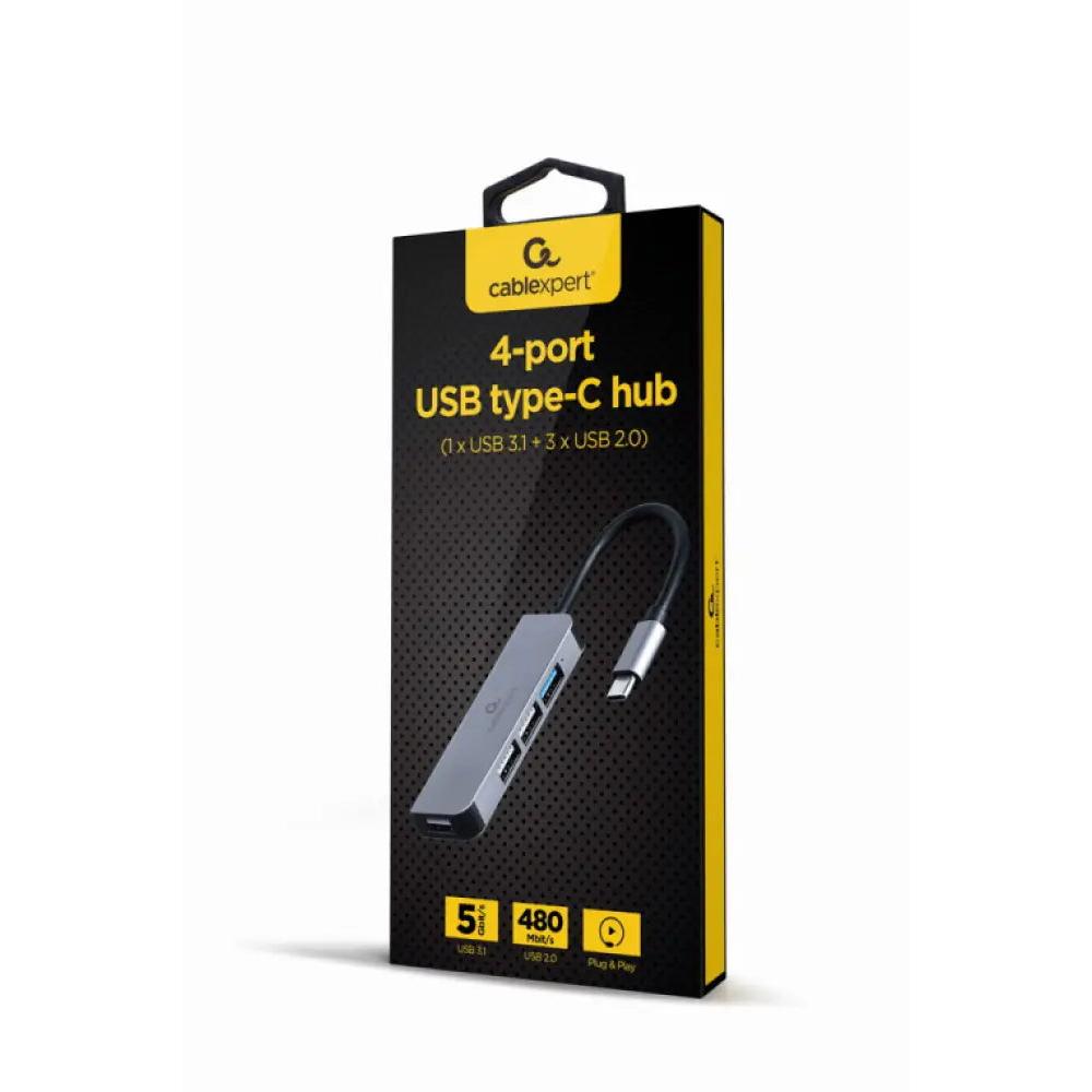 Hub Gembird 4 puertos 5 Gbit/s USB-C modelo UHB-CM-U3P1U2P3-01 aluminio plata