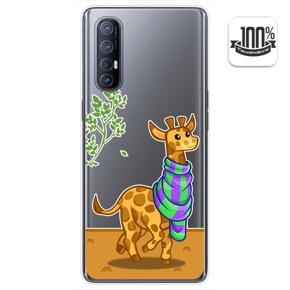 Tumundosmartphone Funda Gel Transparente para Oppo Find X2 Neo diseño Jirafa Dibujos
