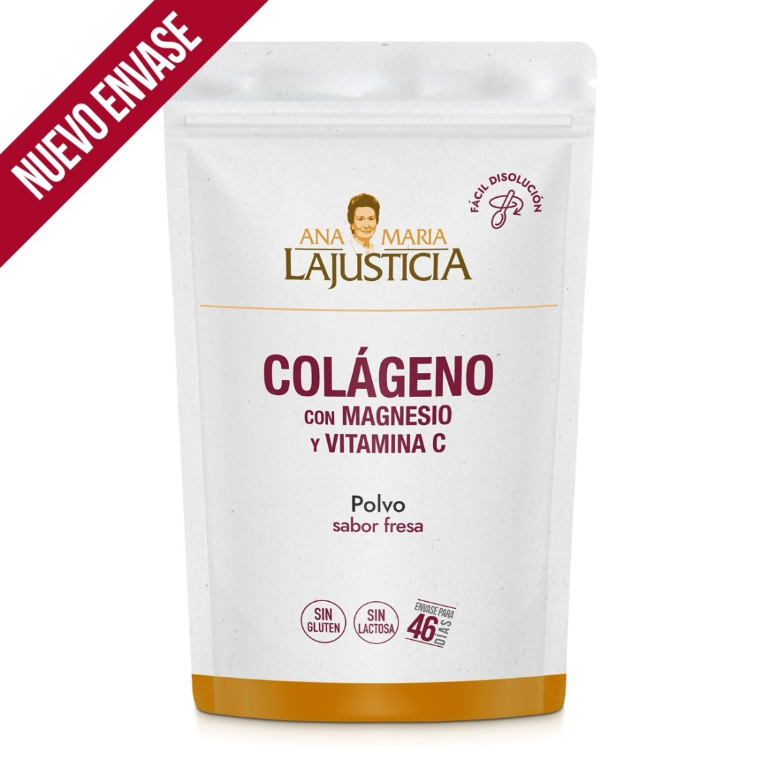 Ana Maria la Justicia - Suplemento nutricional colágeno y magnesio en sticks de fresa, 350 g DOYPACK, con 3,4 g colágeno hidrolizado y 152 mg magnesio por dosis, para reducir fatiga y mantener masa muscular