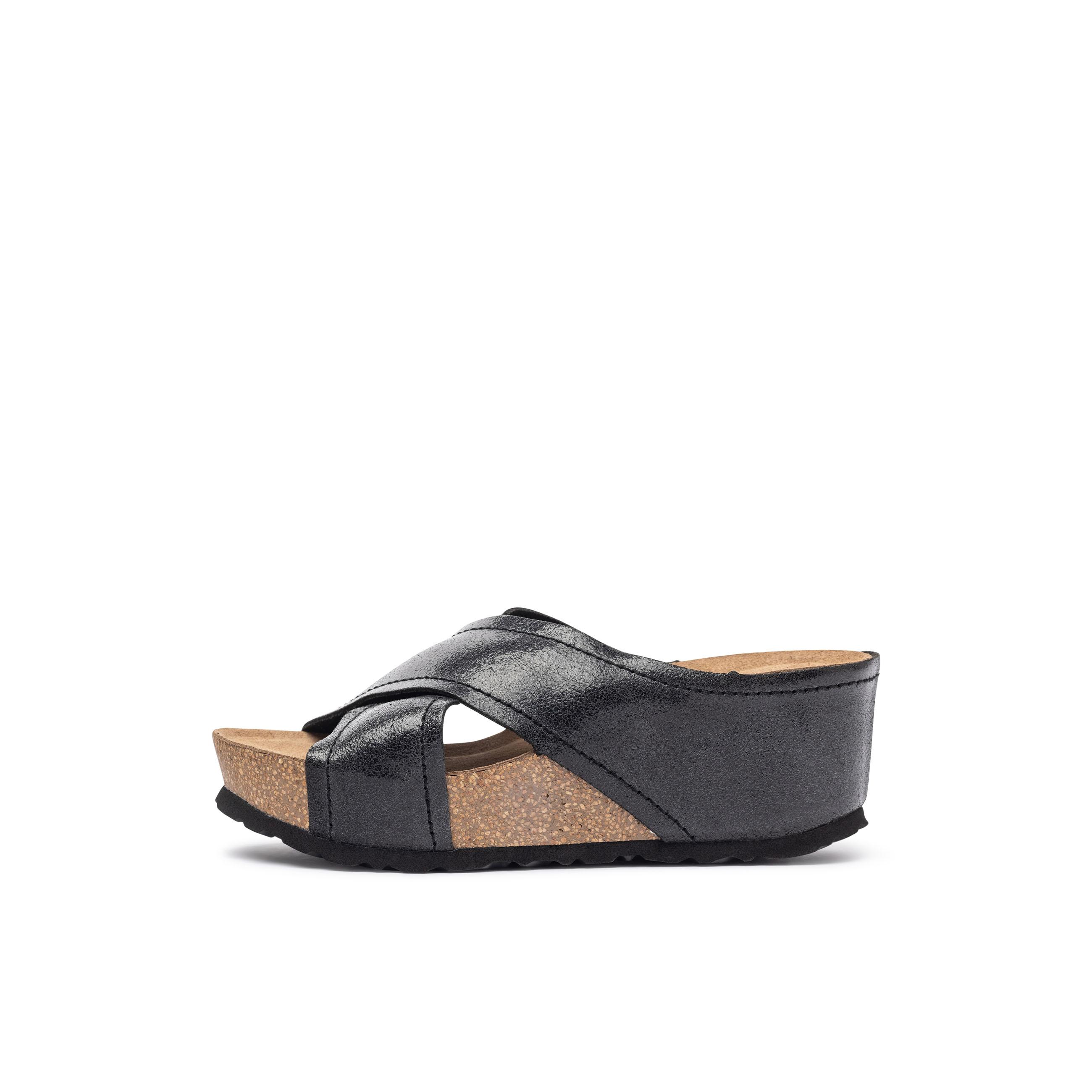 YOKONO Sandalia cuña BARI-257 NEGRO | Zapatos mujer Primavera-Verano | Piel vacuna  Ser.roto | 5 CM