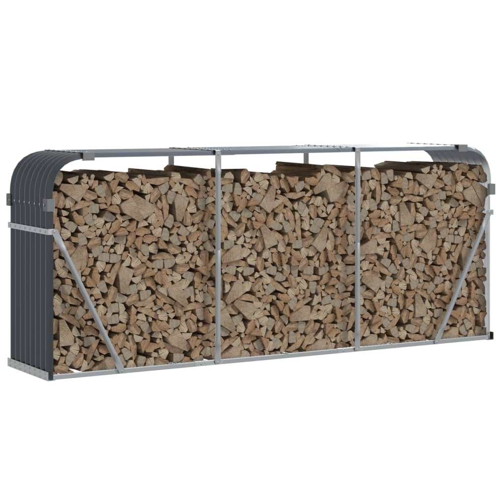 vidaXL Leñero Estante Almacenaje Leñas Chimenea Acero Galvanizado Color Antracita,  Gris claro,  Marrón y mas