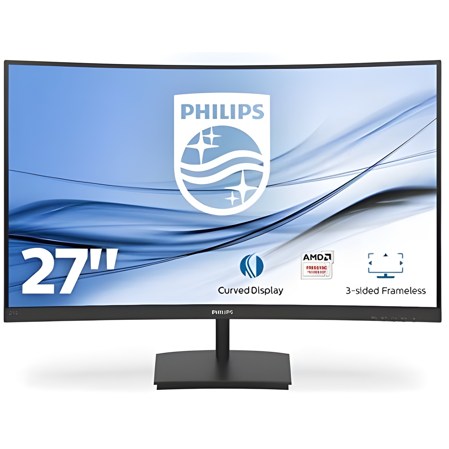 Philips 271E1SCA/00 - 27" Curved Monitor with Full HD 1920x1080 resolution, VA panel, 75Hz refresh rate, AMD FreeSync technology, FlickerFree, and Low Blue Light features, ideal for gaming and multimedia experiences.