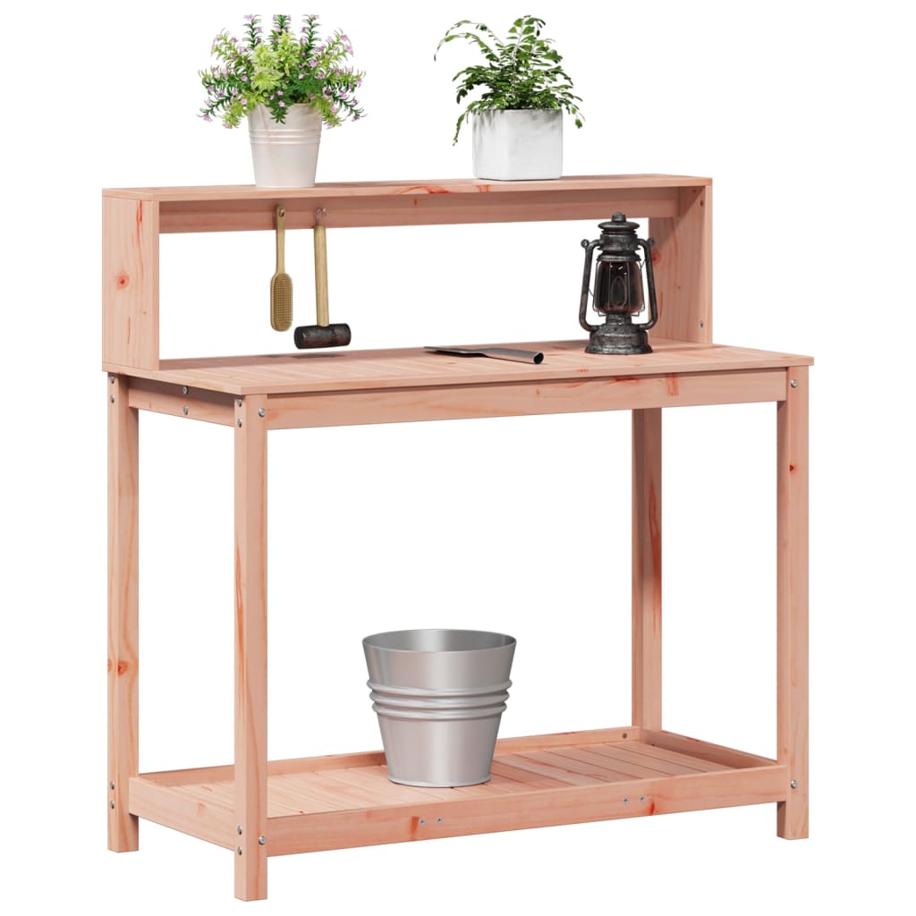 vidaXL Mesa de Plantación con Estantes Banco de Trabajo Macetas Madera Douglas Color Pino natural,  Impregnado natural,  Blanco y mas