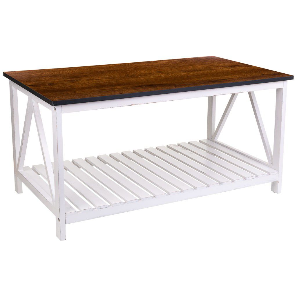 Kit Mesa De Centro Madera De Paulownia, Mdf Blanco 53x92x46cm, El mejor complemento para tu hogar