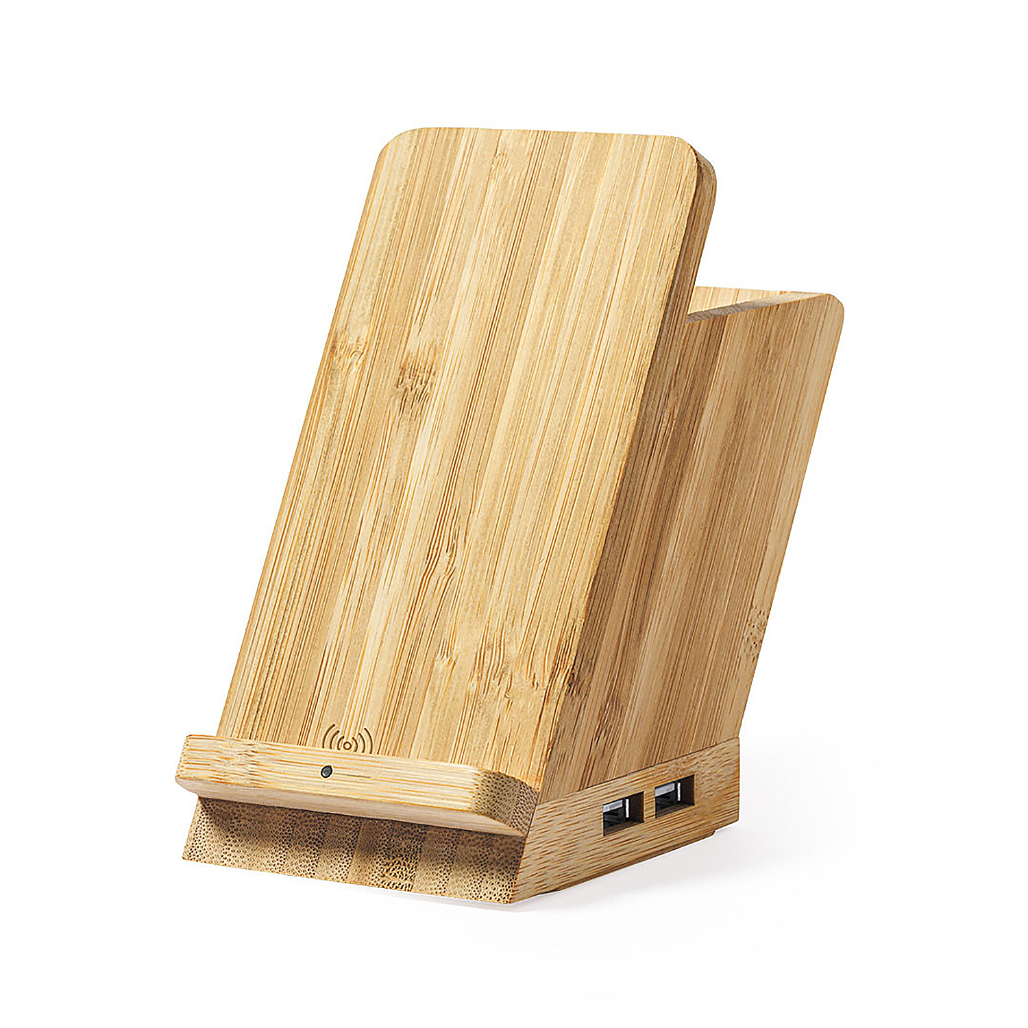 DAM. Porta lápices Multifunción cargador Inalámbrico 5W.nature bambú 4 Puertos. USB 2.0 7x12x12cm.