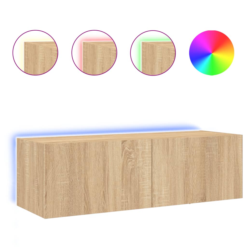 vidaXL Mueble de TV de pared con luces LED 100x35x31 cm, Mueble de Salon, Mueble TV, Mueble TV salon, Mesa de TV, Mueble tele