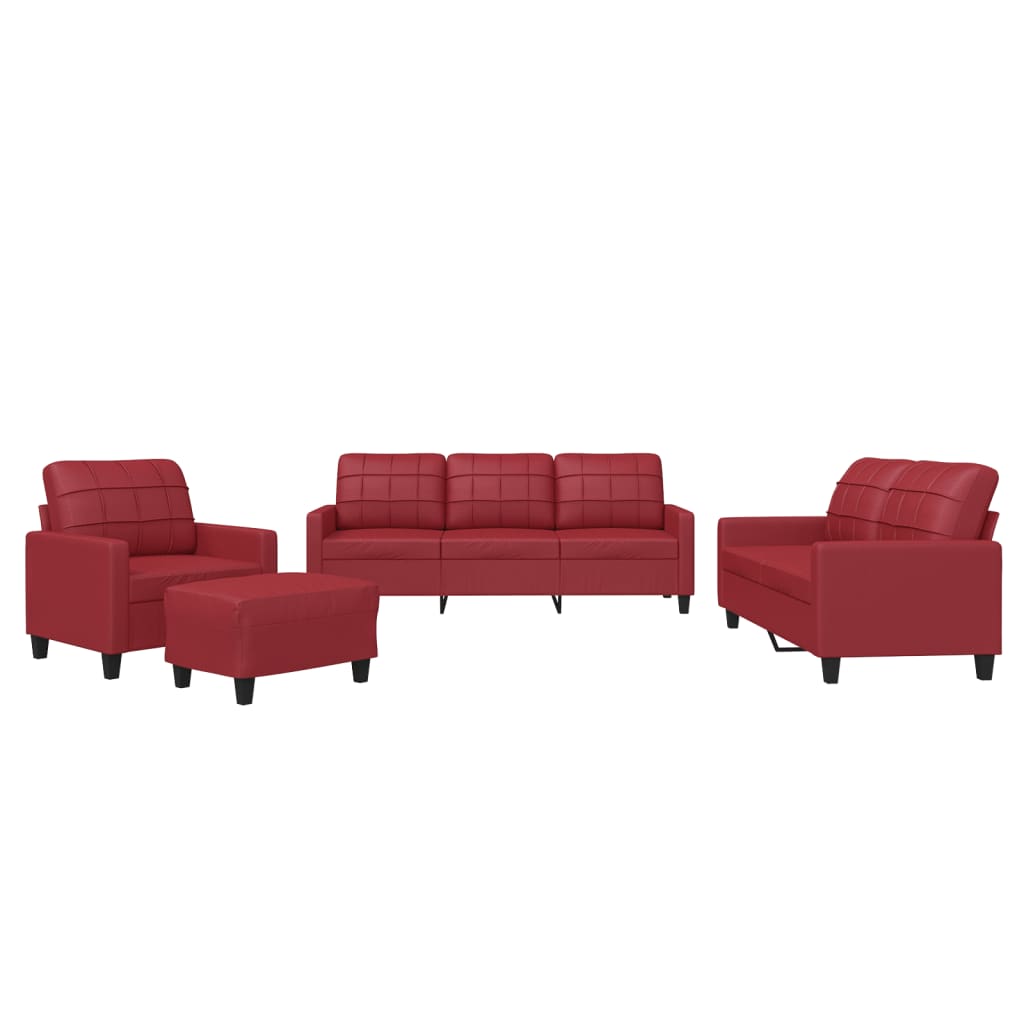 vidaXL Juego de sofás con cojines 4 piezas cuero sintético rojo tinto