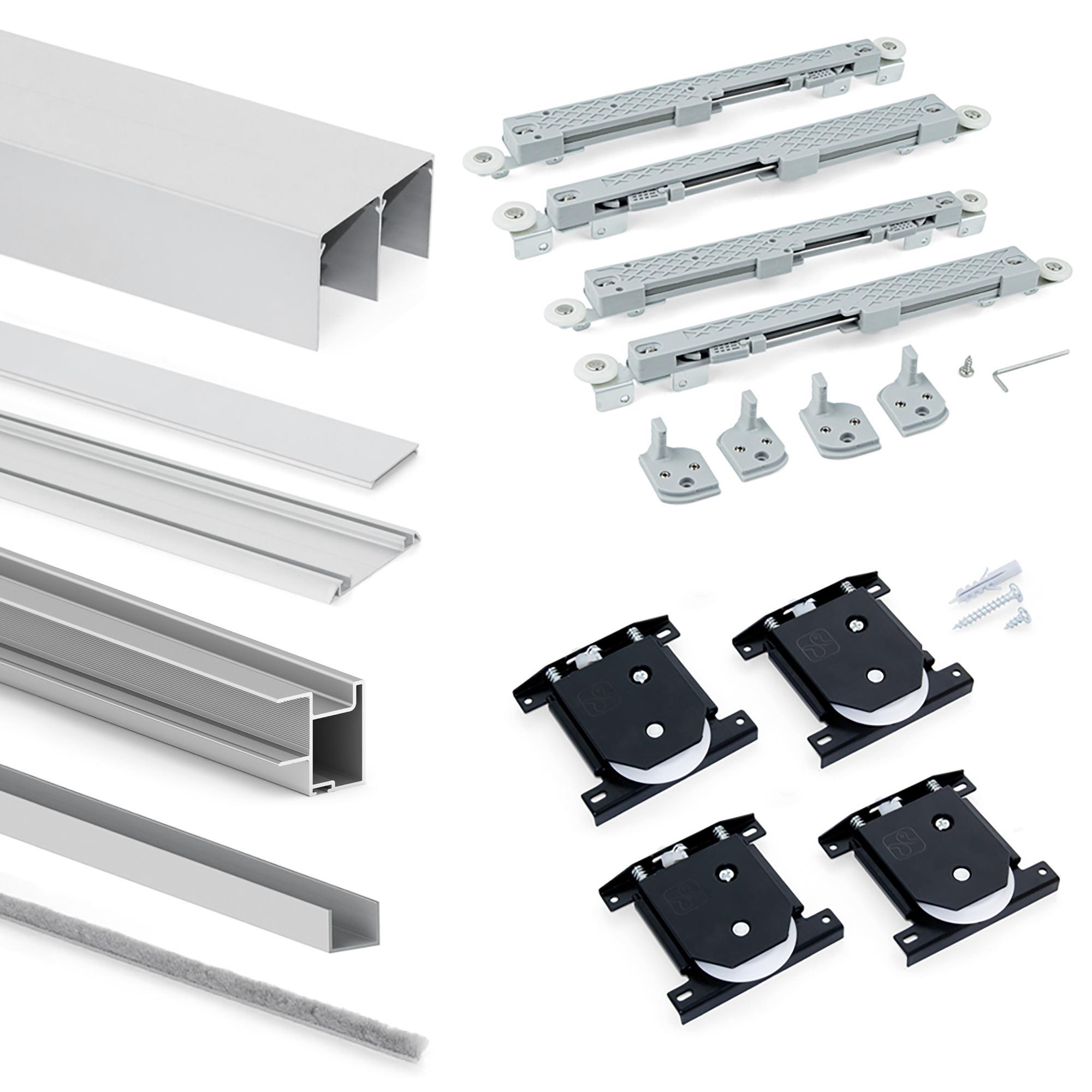 Kit de herrajes para armario de 2 puertas correderas y cierre suave placard 81, perfil deep, espesor 18mm, tableros no incluidos, anodizado mate