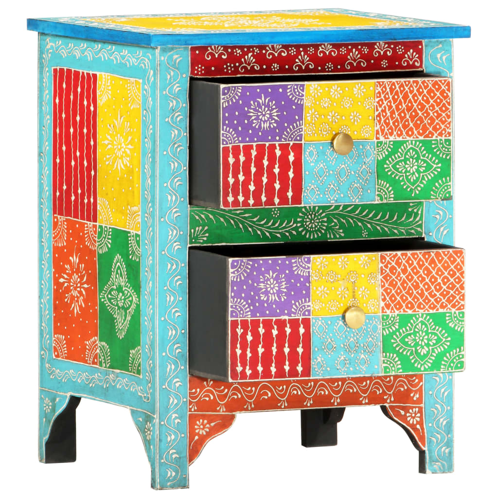 Vidaxl Mesita de Noche Pintada a Mano Madera Maciza Mango 40x30x50 Cm Azul