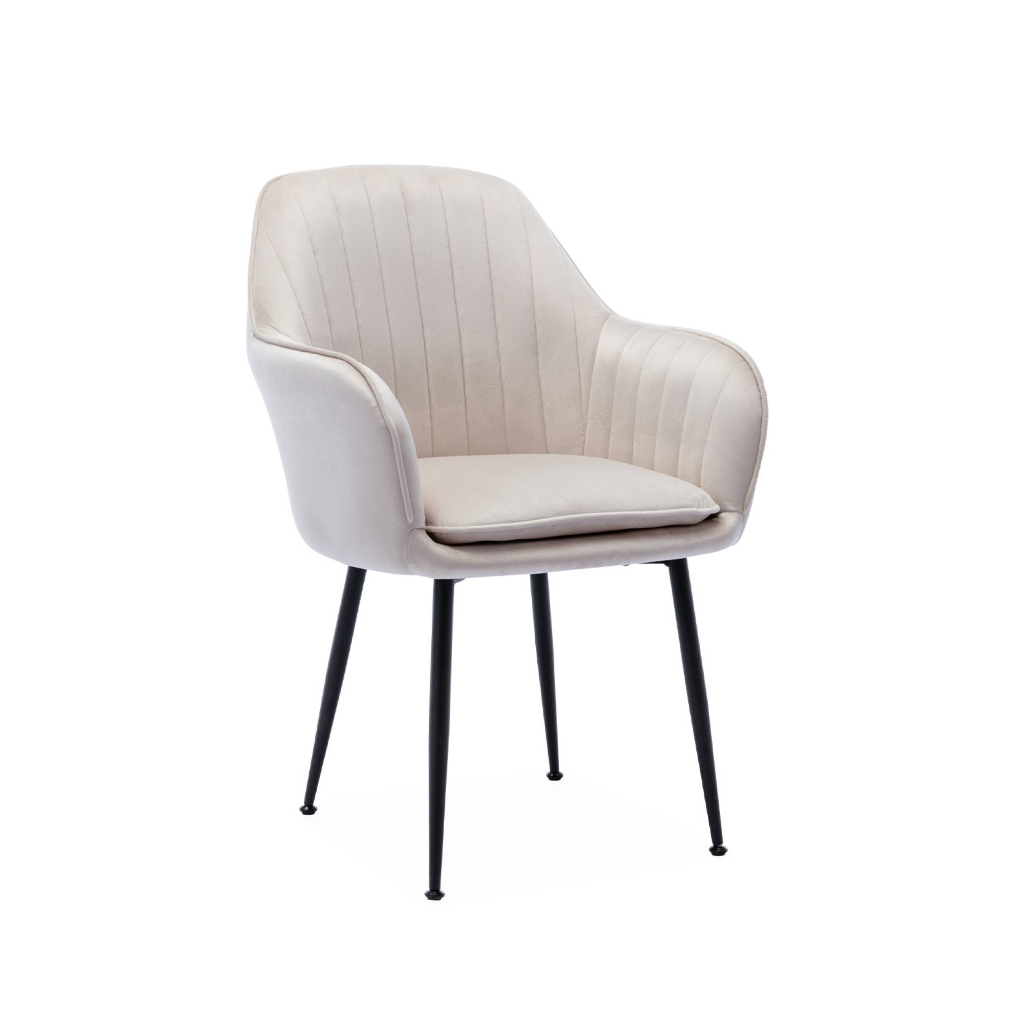 sweeek - Sillón de terciopelo con patas de metal, Shella, Blanco roto, 57x59x84.5 cm