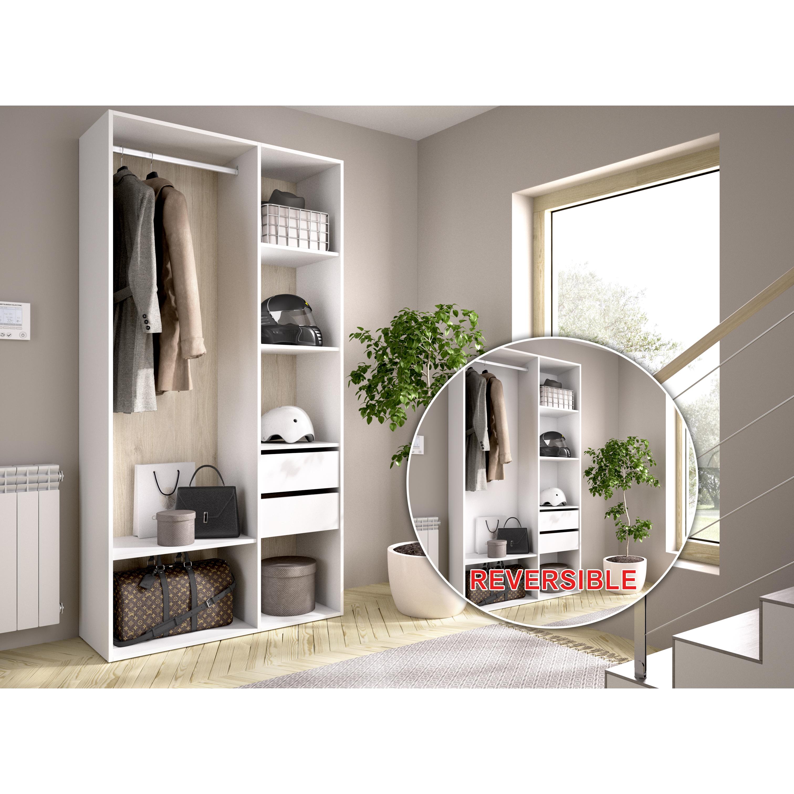 DEKIT - VESTIDOR SUIT CON DOS CAJONES Y TRASERA REVERSIBLE - 205 x 98 x 45 cm - BLANCO / NATURAL
