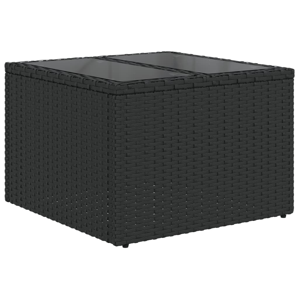 vidaXL Mesa de jardín con tablero de cristal, ratán sintético, color negro, 55 x 55 x 37 cm