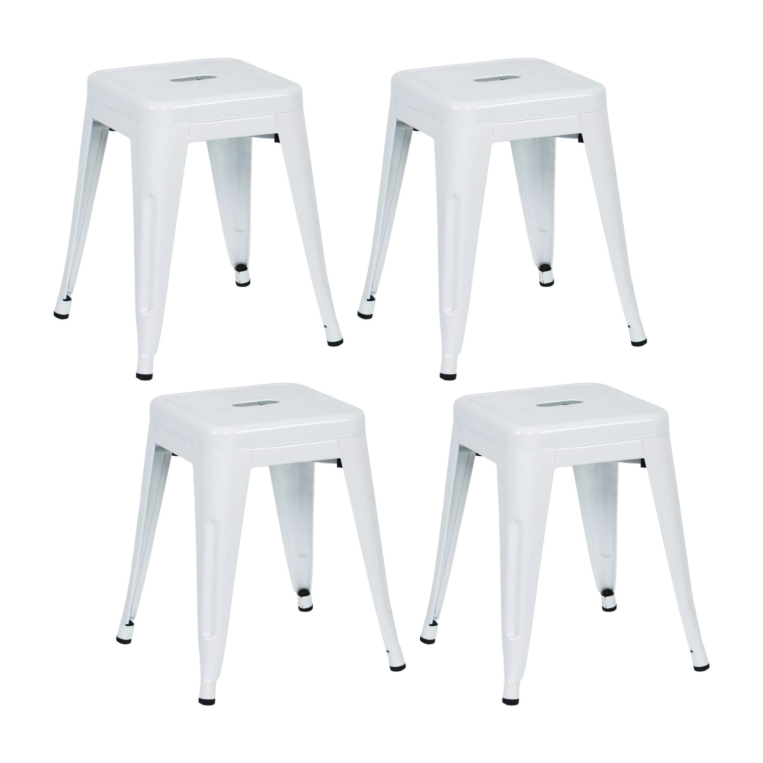 Pack 4 Taburetes Bajos Industriales Apilables de Acero 38x38x46cm Thinia Home