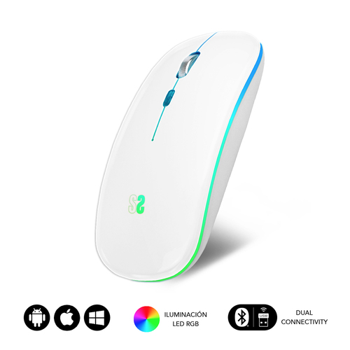 Subblim - Ratón óptico Dual Flat SUBMO-LDFLAT2 con conectividad dual USB y Bluetooth 5.1, 1600 DPI, diseño ambidiestro blanco nacarado y clic silencioso
