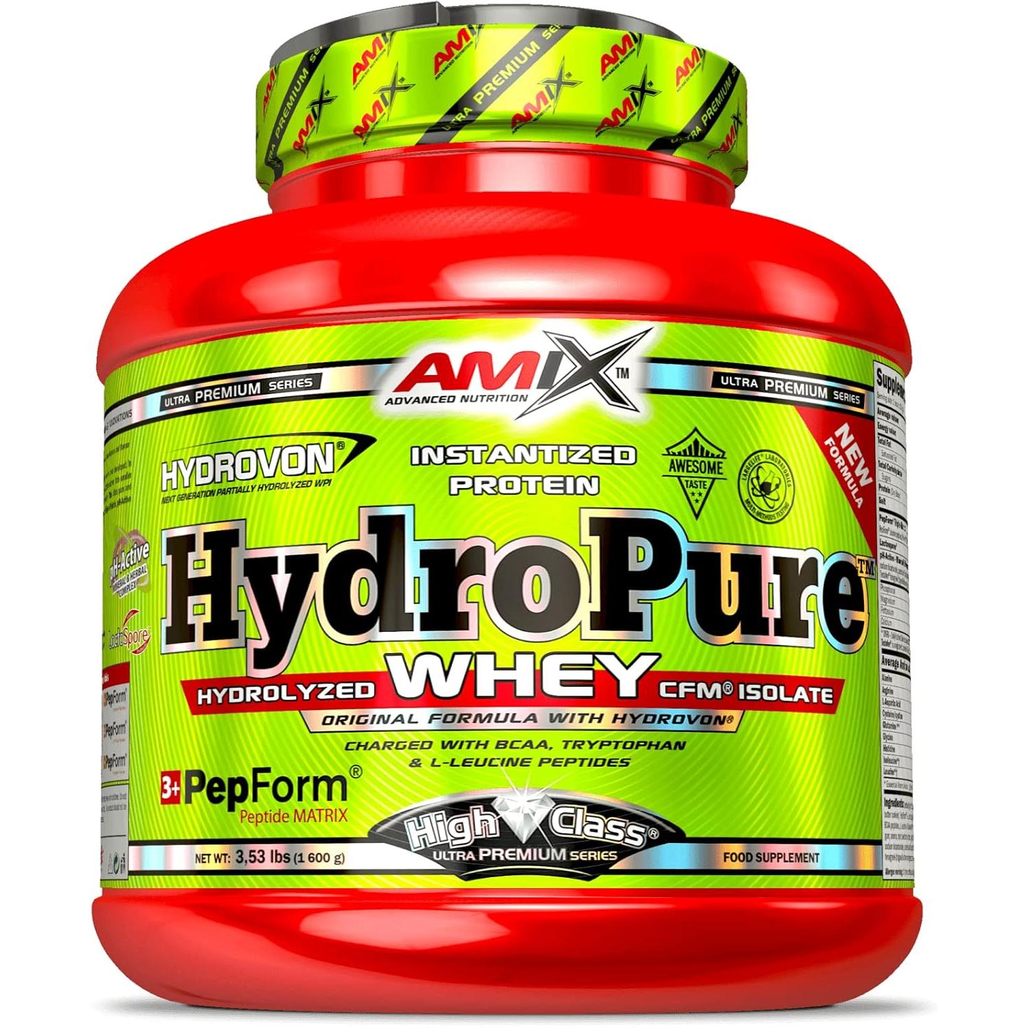 Amix Nutrition - Hydropure Whey CFM - Suplemento Alimenticio - Mejora del Rendimiento - Aminoácidos Bcaa - Glutamina en Polvo - Nutrición Deportiva - Bote de 1,6 Kg