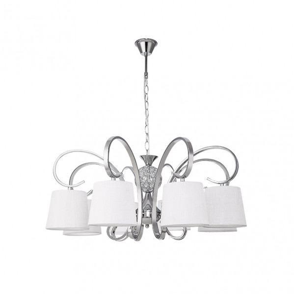 Lampara bogota 8xe14 cromo pantalla blanca regx75x75 cm