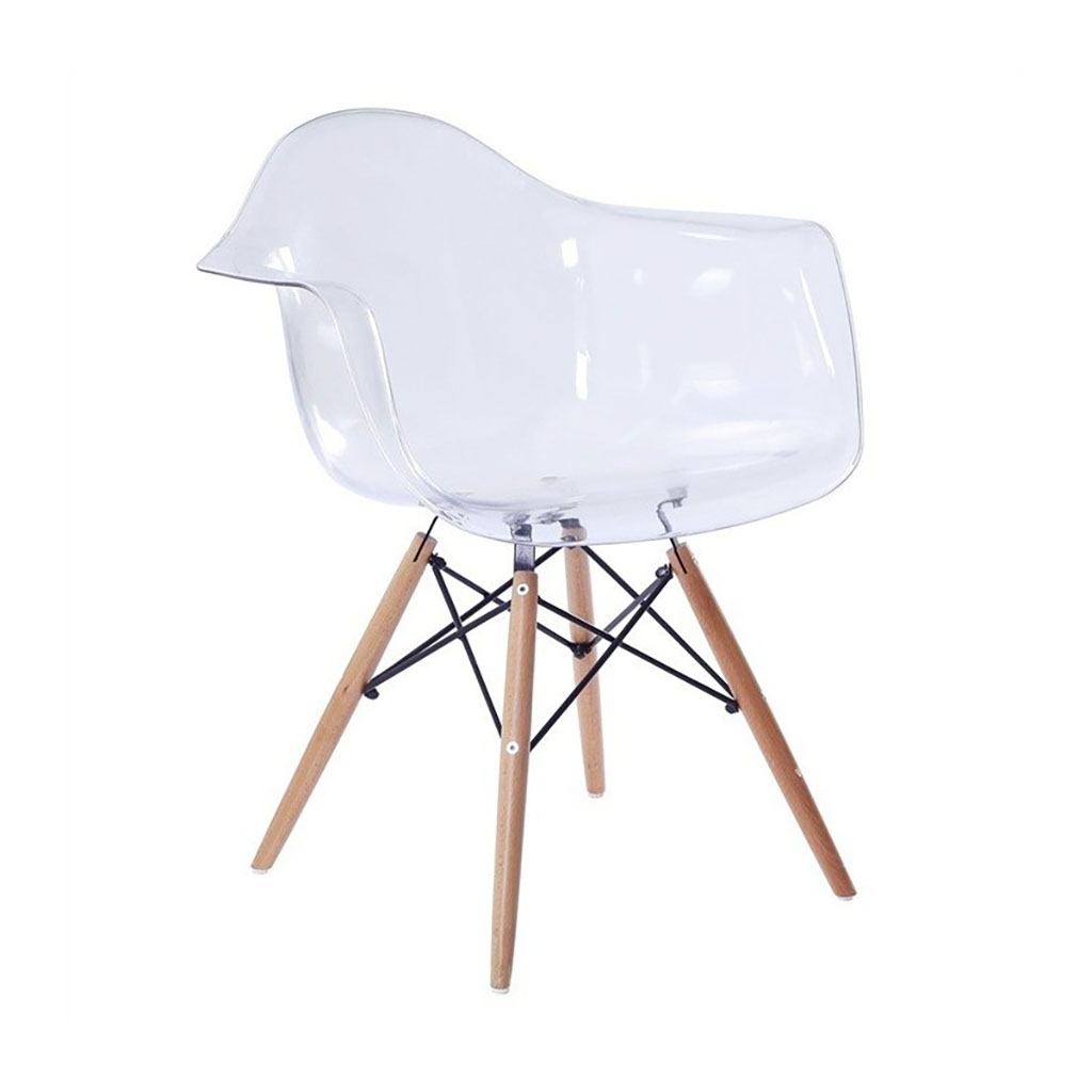 ORION91oficial® - Sillón ACRUX, Transparente, Patas Madera Haya, Asiento Polipropileno 67x57,5x82,5 cm, Comedor - Oficina - Salón - Teletrabajo - Cocina - spaziOrion91