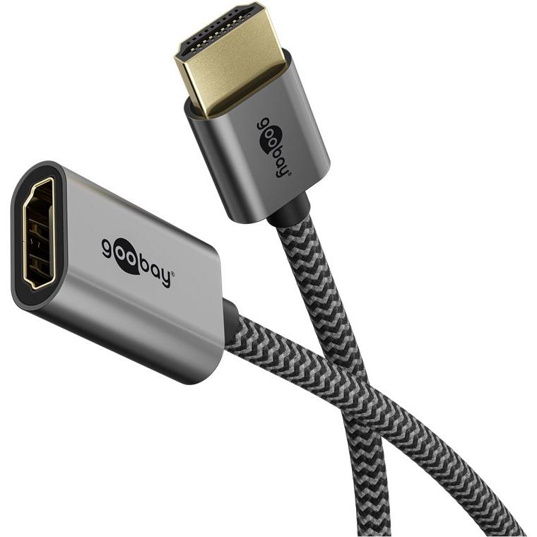 goobay Adaptador HDMI Ultra High Speed Flexible 8K 60 Hz, extensión Corta con Conectores metálicos Dorados y Cable Textil, Compatible con HDR, ARC y 4K 120 Hz, 79145