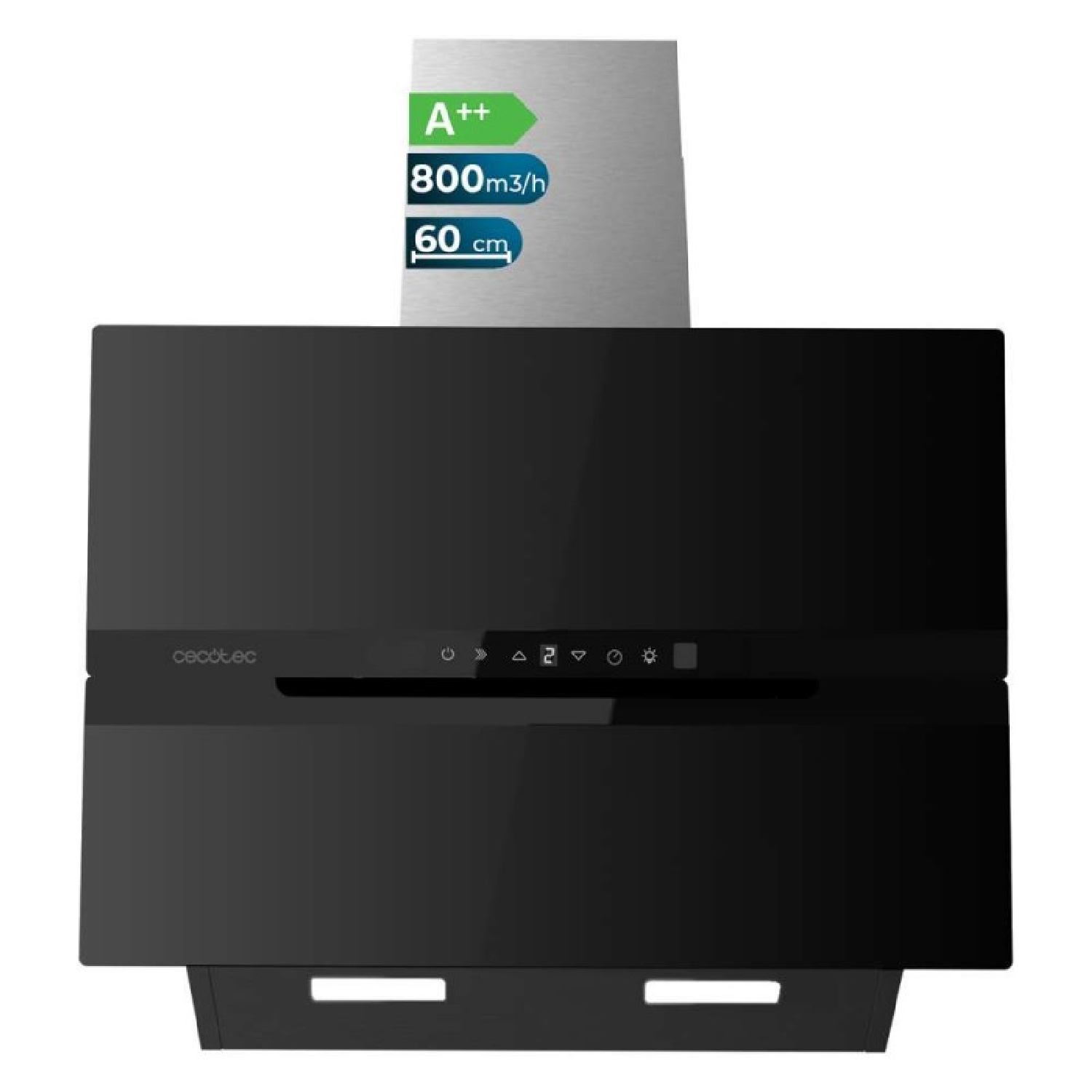 Cecotec Campana Extractora Decorativa 60 cm Bolero Flux DT 608010 Glass Black A++. 210W, 800 m3/h, Clase A++, Control Táctil