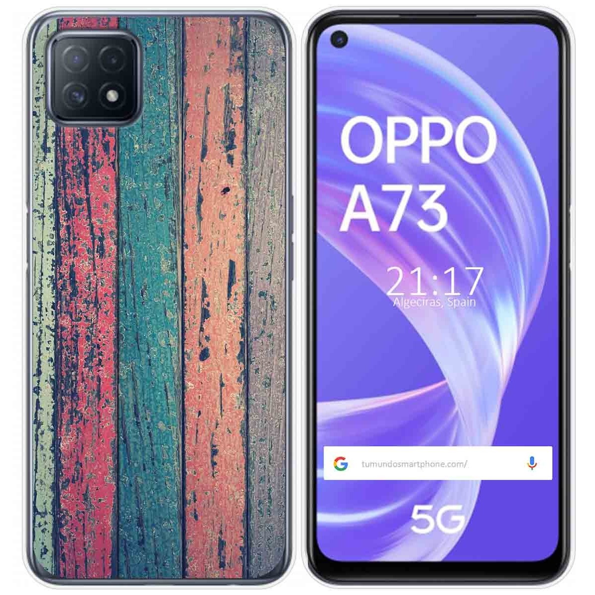 Tumundosmartphone Funda Gel Tpu para Oppo A73 5G diseño Madera 10 Dibujos