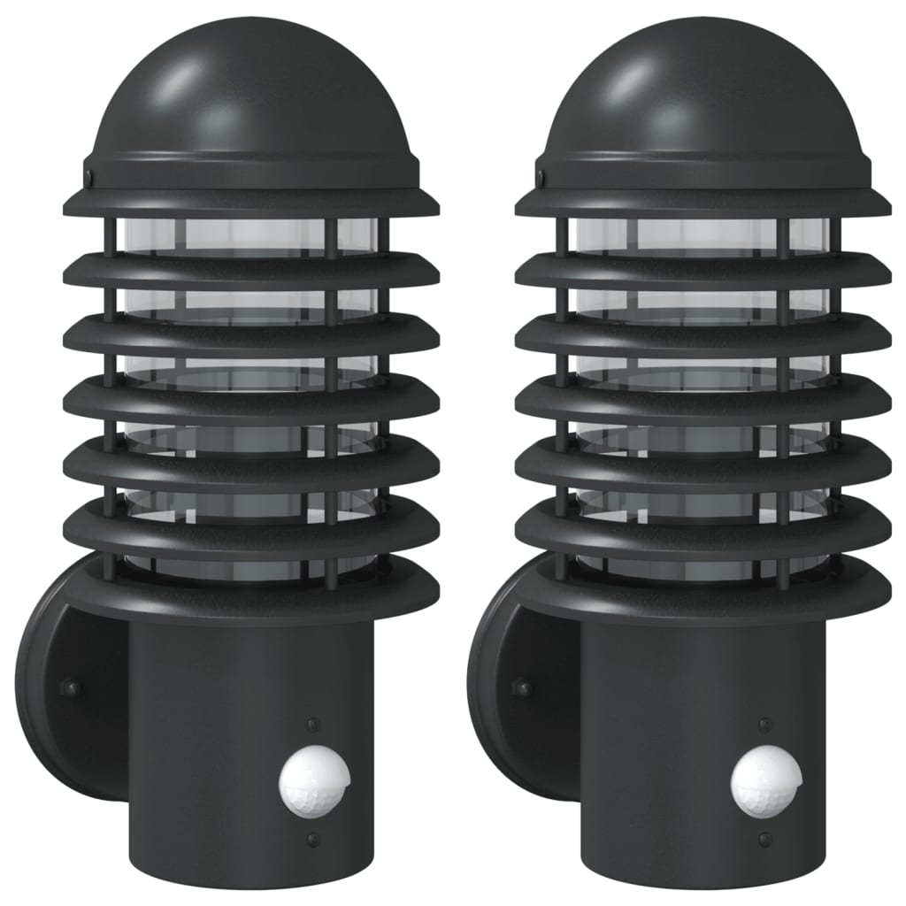 vidaXL Apliques de exterior con sensor 2 uds acero inoxidable Color Negro,  Plateado, y mas