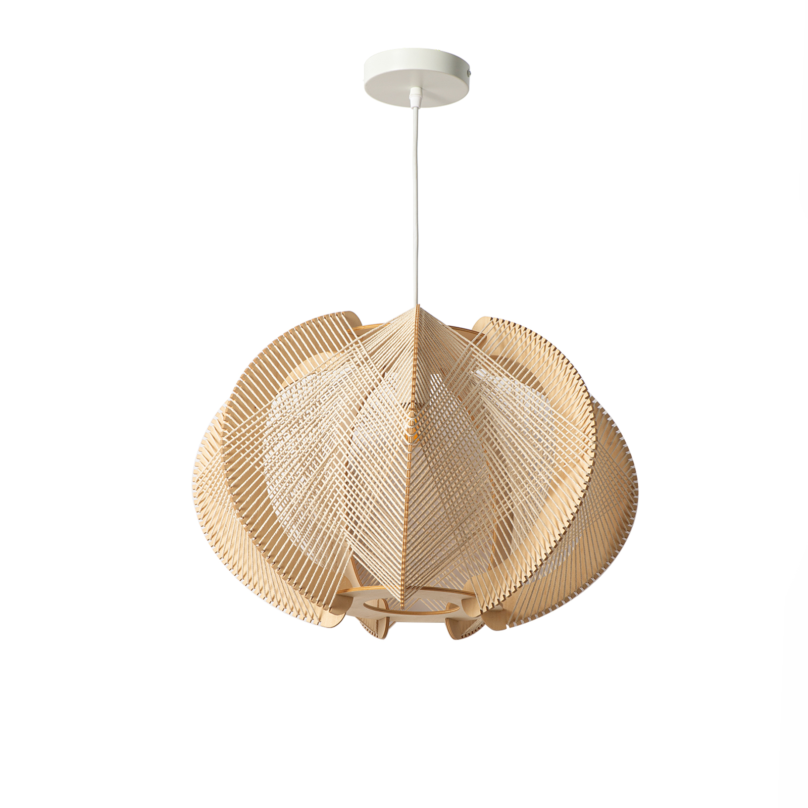 Alpinaluz Lámpara colgante de madera y ratán “FLORENCIA” Ø60 cm – Diseño escandinavo Mid-Century, pantalla tejida estilo boho, lámpara de techo para dormitorio, salón o isla de cocina, casquillo E27