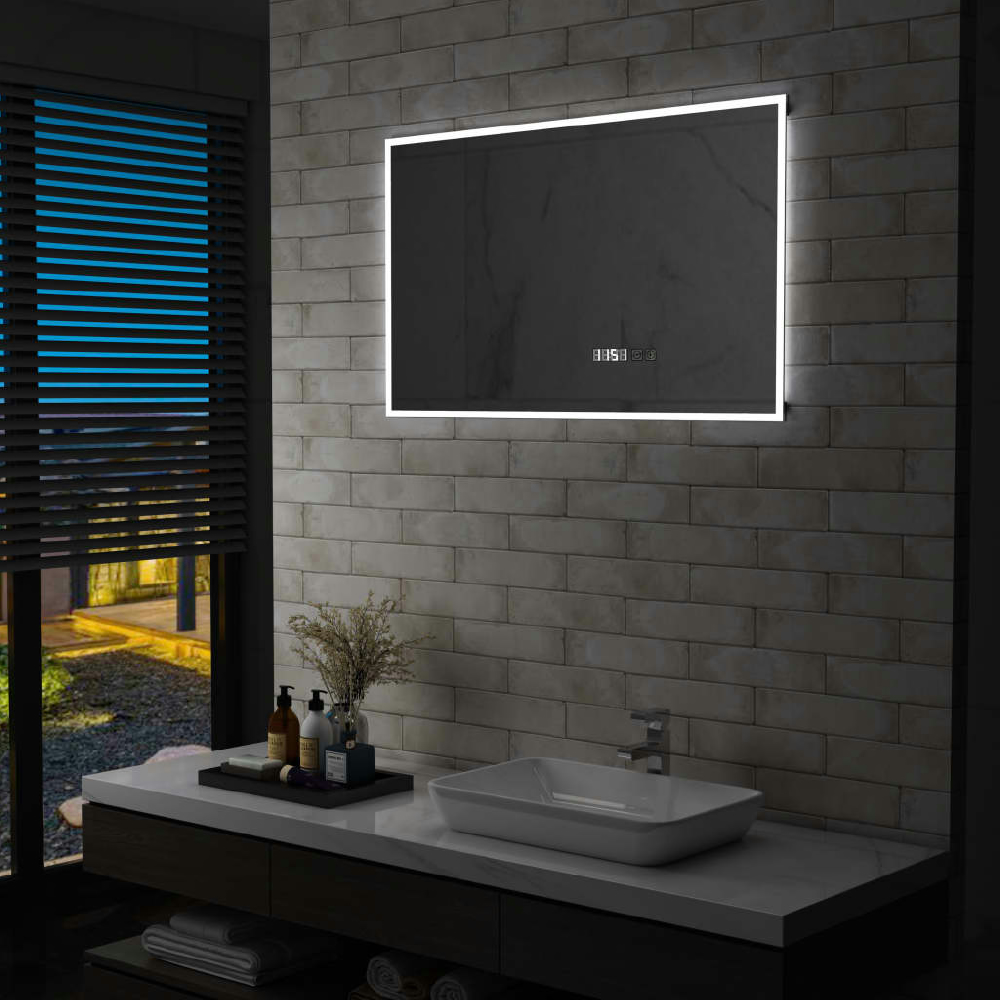 vidaXL ESPEJO DE BAÑO CON LED, SENSOR TÁCTIL Y RELOJ 100X60 CM