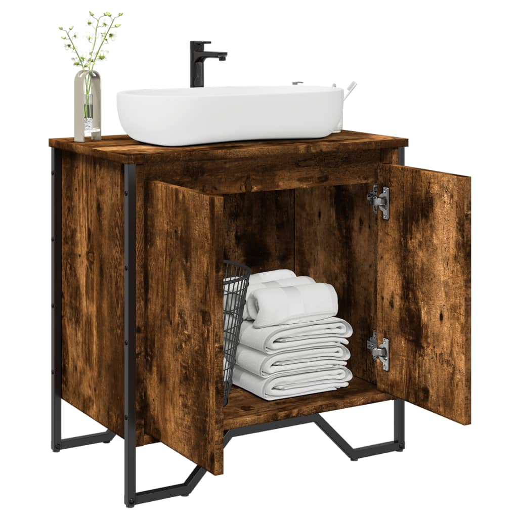 vidaXL Armario lavabo baño madera ingeniería 60x35x60 cm en color Marrón roble/Negro/Roble ahumado y más | almacenamiento funcional diseño moderno para baño dormitorio sala