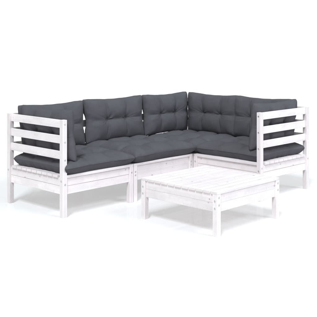 vidaXL Muebles de jardín 5 pzas con cojines blanco madera de pino