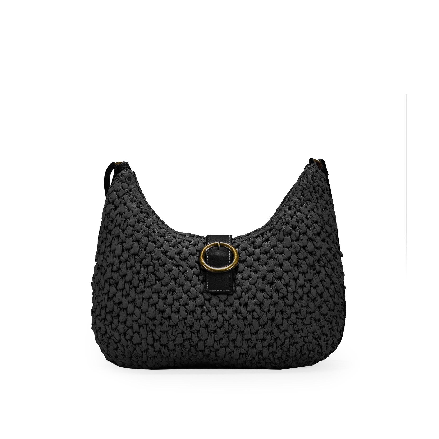 Bolso de hombro negro con tres compartimentos, BOSANOVA