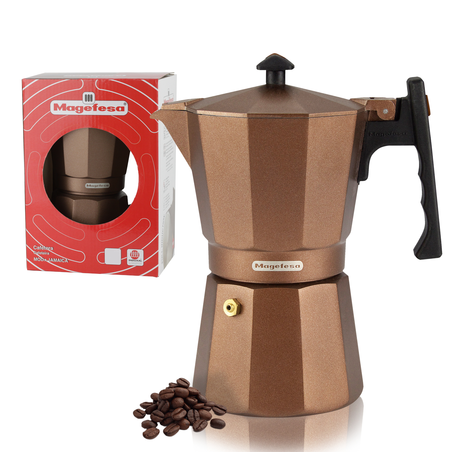 MAGEFESA JAMAICA Cafetera Italiana o Moka de Aluminio Extra Grueso, Compatible en Todas las Cocinas, con Asa de Baquelita