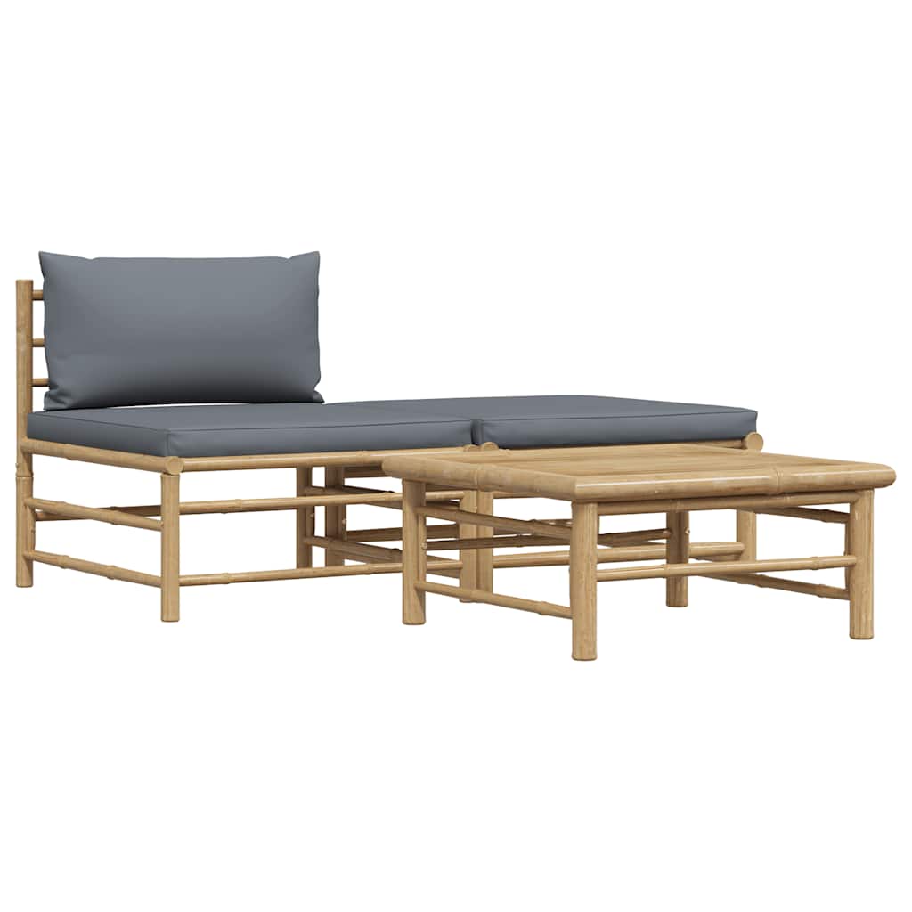 vidaXL Set de muebles de jardín 3 piezas bambú y cojines gris oscuro