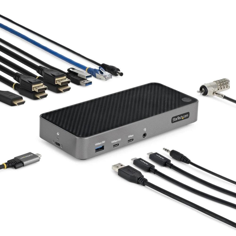 StarTech - Docking station USB-C 116E-USBC-DOCK con chip DisplayLink DL-6950-N para 3 monitores 4K, HDMI/DP, carga 100W y compatibilidad multiplataforma Windows/macOS/Ubuntu