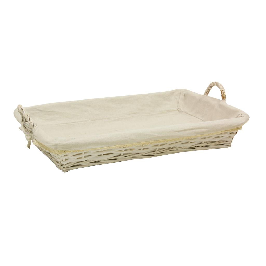 BANDEJA MIMBRE BLANCO C/ TELA BLANCA 60x40x8