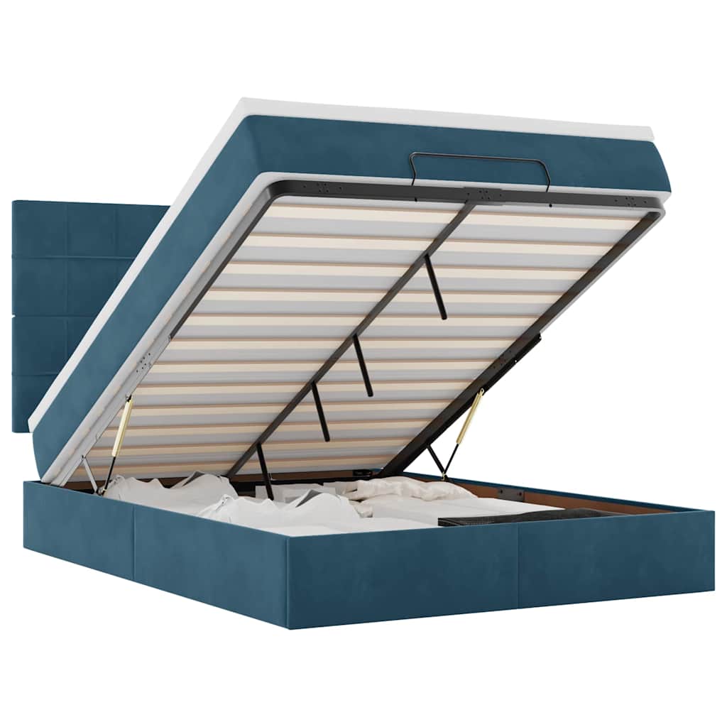 vidaXL Estructura de cama otomana con colchones terciopelo azul oscuro
